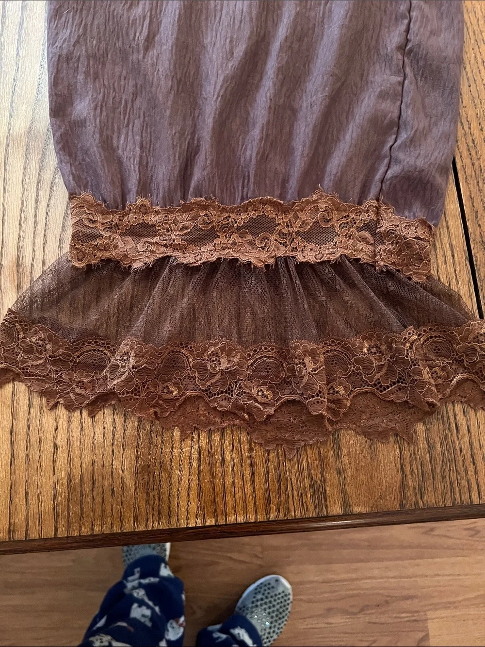 Brown Cropped Drawstring Bloomers with Lace Trim Size L